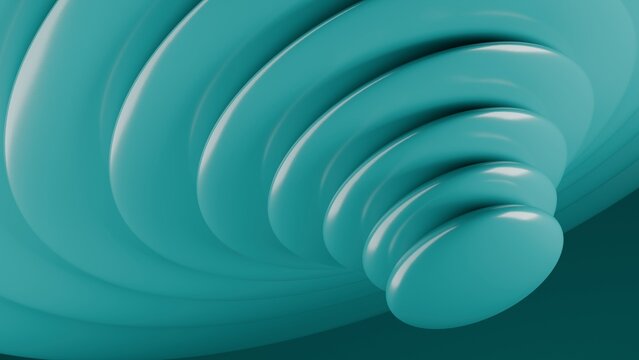 Abstract round circles 3d render. Blue layers of plastic round shapes. Modern wallpaper, texture pattern. 3D Illustration