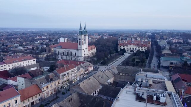 Drone view of Sombor town, square and architecture, Vojvodina region of Serbia, Europe