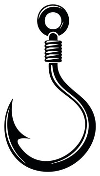 Angling Hook Bait Fishing Tackle Black and White Graphic Illustration