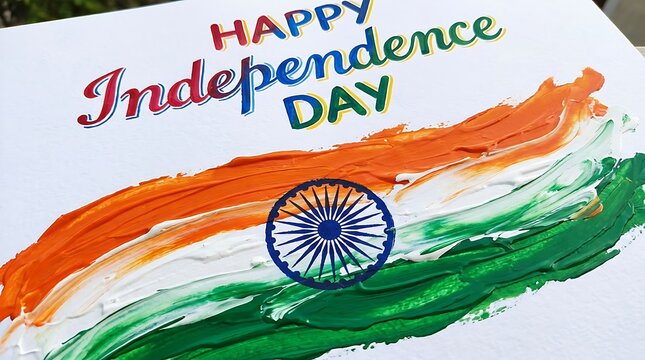 Happy independence day india celebration with flag colors and ashoka chakra symbol