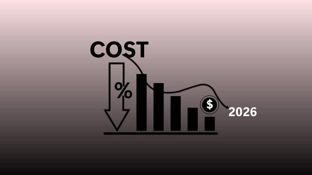 Cost reduction and cost saving through digital transformation, business cost and 2026 optimization, operational cost reduction, financial saving, and resource efficiency 4k video animation.