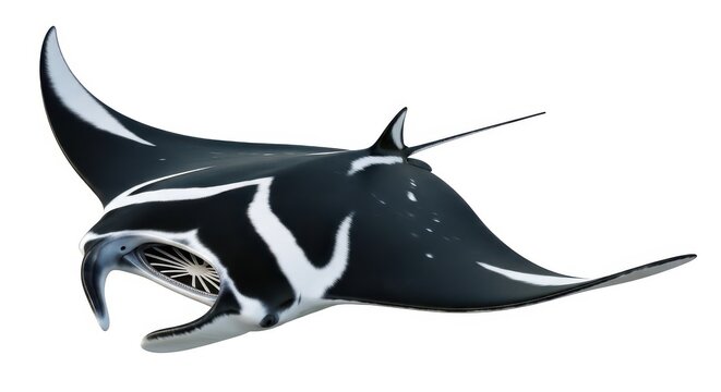 Giant Oceanic Manta Ray Isolated on White Background - Realistic 3D Illustration of Marine Life Mobula Birostris