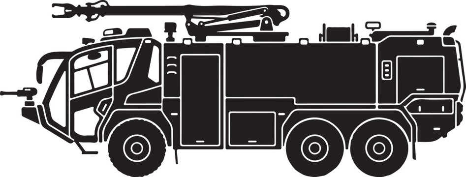 Fire truck, emergency vehicle, rescue truck, black illustration, vector graphics