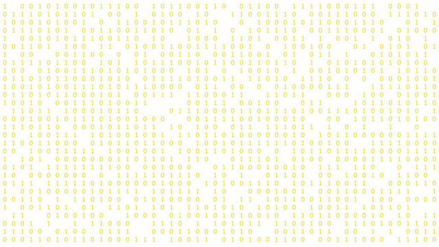 Yellow glowing binary code numbers on transparent background, digital technology pattern