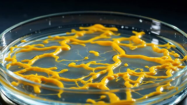 Slime Mold Network Forming and Reorganizing in a Petri Dish