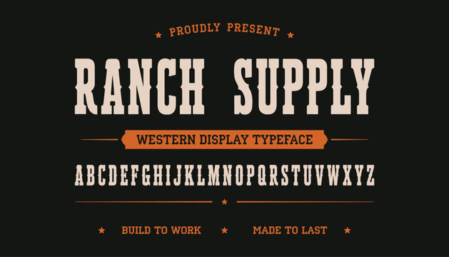 Rugged western display font design for industrial branding in a vector editor workspace