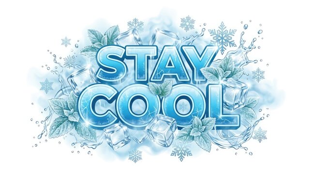 Stay cool graphic with ice cubes and snowflakes