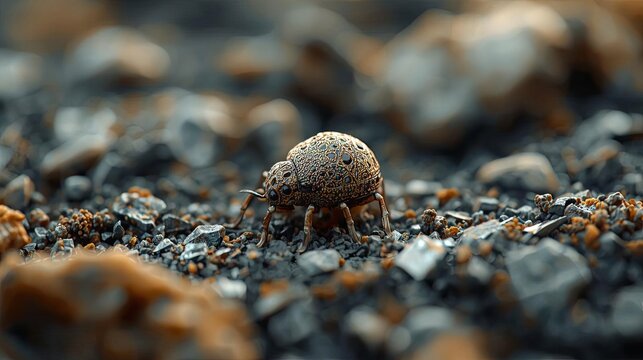 Macro Close Up of Orange Springtail Insect Walking on Rocky Ground