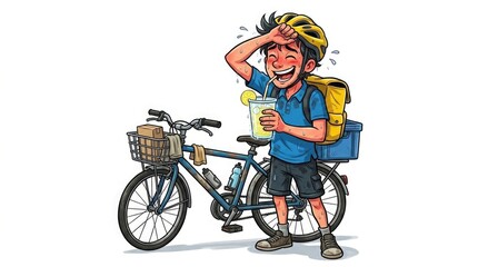 Fototapeta premium Delivery cyclist with lemonade illustration for food service and local business