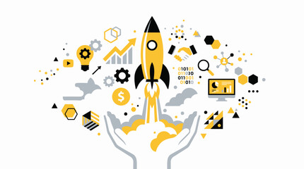 Hands Launching Rocket Ship Symbolizing Business Startup and Growth Success © Khairul
