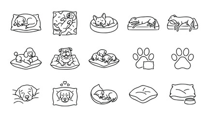 Cute Dog Breeds Sleeping on Pillows and Beds - Vector Icons Collection © Susu