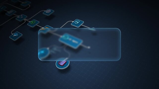 AI Automation Workflow Interface with Glassmorphism Copy Space Seamless Loop
