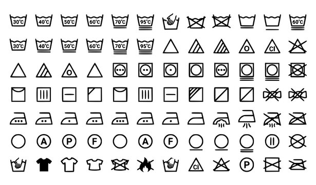 Laundry Instruction Icon Bundle Vector Fabric Care Label Symbols