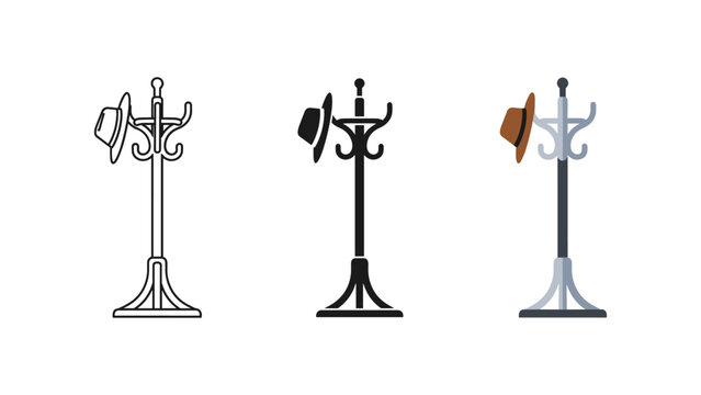 Vintage coat rack stand with hat vector icon furniture entryway clothing accessory interior illustration colorful