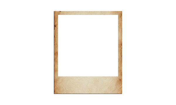 Brown sepia vintage photo frame with heavy grunge stains isolated on transparent backdrop.
