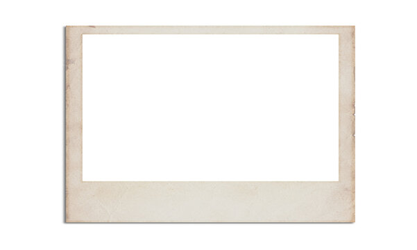 Wide vintage polaroid photo frame on transparent background with soft shadow.
