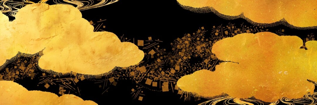 平安美術風の金銀砂子と和風雲背景のおめでたいお正月イラスト