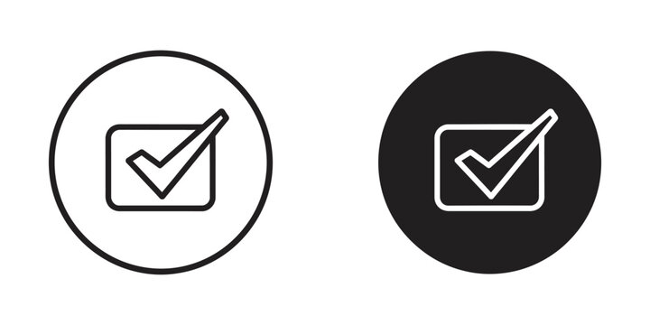 Set of check mark icons in circular frames for user interface design and task completion status