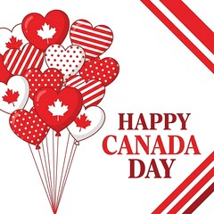 Obraz premium Happy canada day celebration with red heart balloons