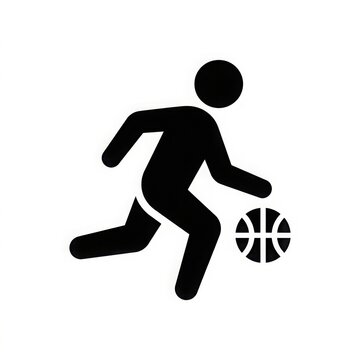 Silhouette icon of basketball player dribbling ball for sports fitness and active lifestyle graphic design