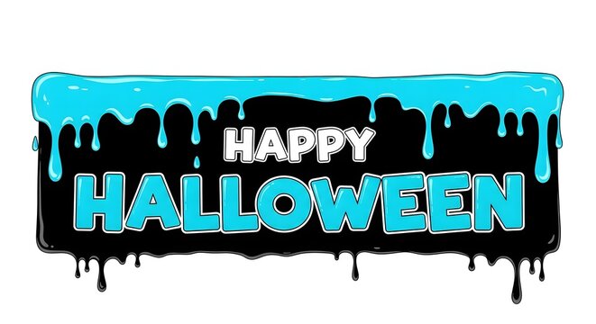 Happy halloween blue slime text graphic.