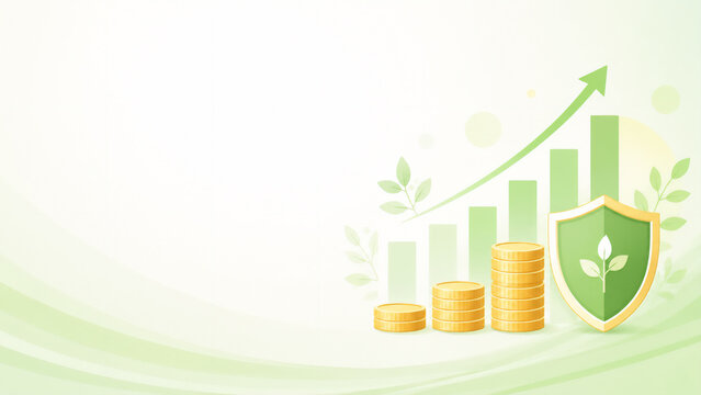Asset management and investment concept with growing chart and coins, with copy space, flat illustration style