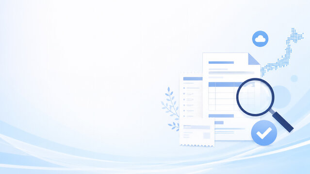 Invoice system concept with documents and check marks, with copy space, flat illustration style