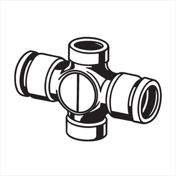 Universal Joint Cross Coupling Mechanical Part Hand Drawn Vector Illustration