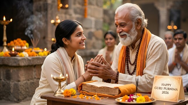 Guru blessed by student on Guru Purnima festival in India - happy wishes