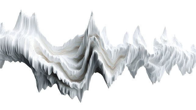 3d abstract sound wave sculpture with rippling white and gray layers on a white background