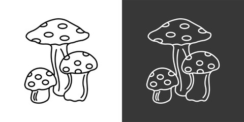 Naklejka premium Mushroom Black And White Icon Set Collection Pack Vector Illustration