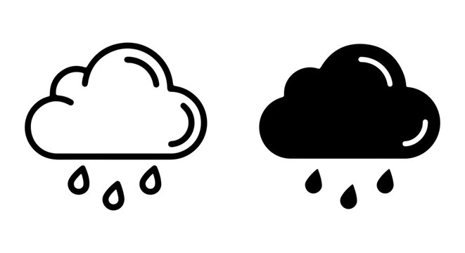 Rain Cloud Icons, Weather Symbol Vector Set, Simple Outline and Solid Black