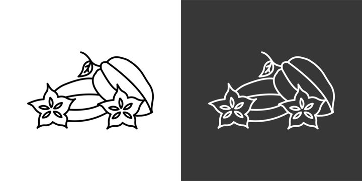 Star Fruit Black And White Icon Set Collection Pack Vector Illustration