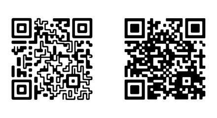 Fototapeta premium Two Black QR Codes, Digital Information Scannable Squares, Modern Technology Data Matrix