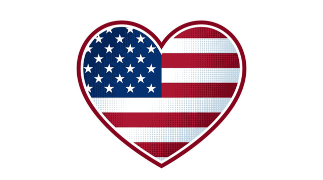 Heart with american flag pattern and halftone texture