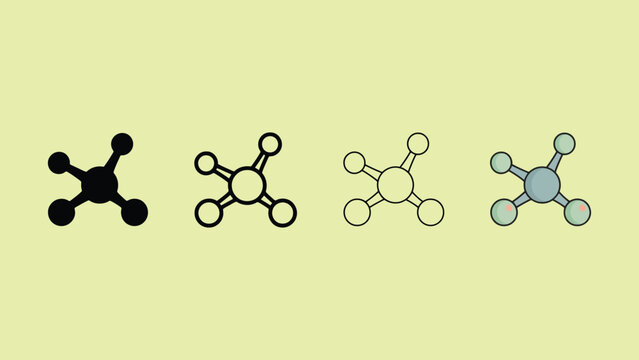Molecular structures in different styles and colors