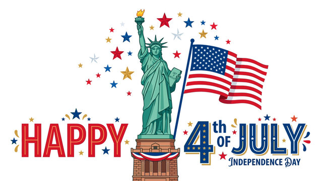Patriotic 4th of july greeting with statue of liberty and usa flag