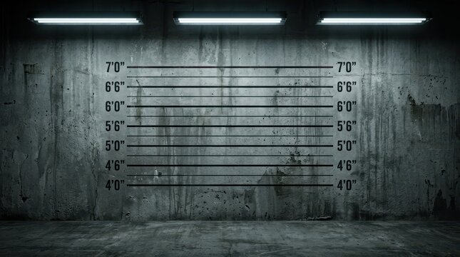 Police lineup background with height chart on textured concrete wall