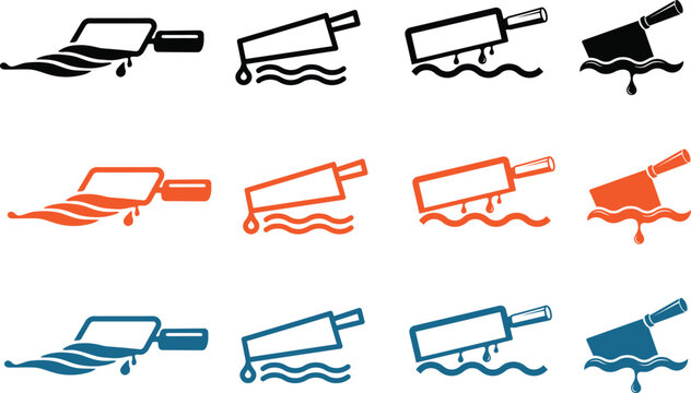 Set of vector icons showing a butcher cleaver knife with liquid dripping and splashing.
