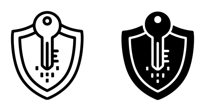 Security Shield with Key Icons, Protection and Access Symbols, Digital Safety and Privacy Concepts, Vector Set