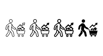 Fototapeta premium Business Growth Icons, Shopping Cart with Upward Arrows, Financial Progress, Customer Journey Vector Set