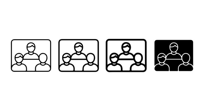 Video Conference Icons: Group Meeting, Online Collaboration, Remote Teamwork, Digital Communication