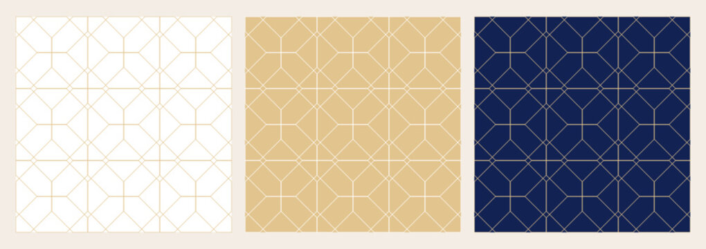 Luxury geometric octagon seamless pattern background with elegant gold lines vector set