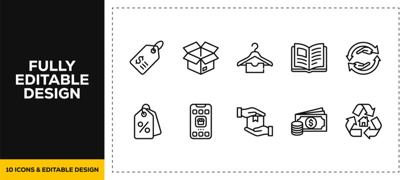 flat vector illustration line art icon bundle set design covering retail shopping price tag box delivery commerce consumer store buy market discount sale promotion ui