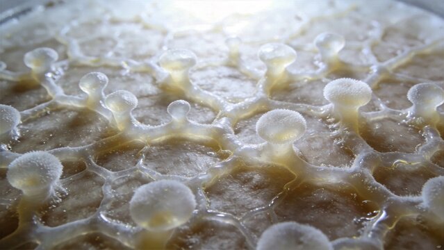Macro Close-up Of Slime Mold Growth Network Organic Texture
