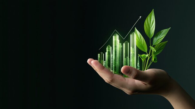 Sustainable Finance Concept with Glowing City and Green Growth