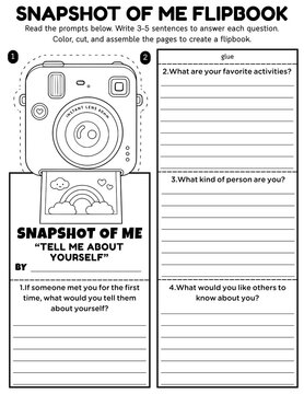 Snapshot of Me Flipbook Craft for Grades 2&ndash;3 | Back to School Writing Prompts All About Me Activities Camera-Themed Personal Narrative Project Self-Reflection Journal Beginning of Year Writing Craft a