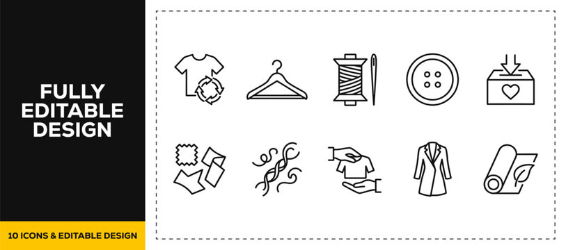flat vector illustration line art icon bundle set design illustrating sewing tailoring craft needle thread clothes needlework fashion textile hobby handmade web app ui