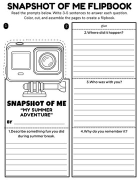 Snapshot of Me Flipbook Craft for Grades 2&ndash;3 | Back to School Writing Prompts All About Me Activities Camera-Themed Personal Narrative Project Self-Reflection Journal Beginning of Year Writing Craft a