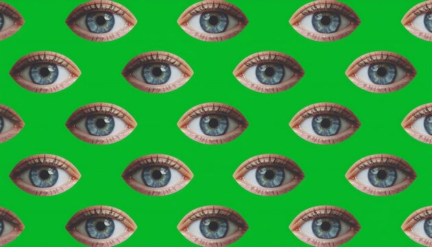 Abstract Pattern of Eyes on Green Background.